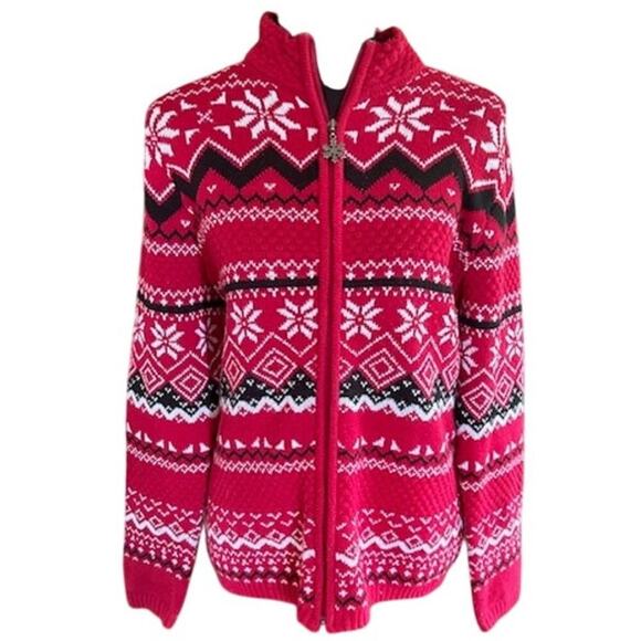 Y2K Breckenridge Petite Red Fair Isle Zip Cardigan Sweater – PL - Picture 1 of 8